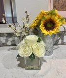 Lot 3 Artificial Flower Bouquets With Vases white roses sunflowers Sunflower