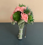 Artificial succulents and pink champagne roses wedding bouquet Bouquet