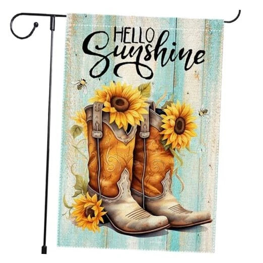 Hello Sunshine Garden Flag Boots Bee Sunflowers Garden Flags 12x18 Inch RMQ-348 Sunflower