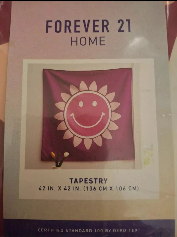 R-Forever 21 Home Tapestry 42"x42" Smiley Face Sunflower Pink Sunflower