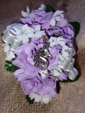 NEW 4" Long Artificial Lavender Rose Wrist Corsage With Sparkly Silver Bow Bouquet