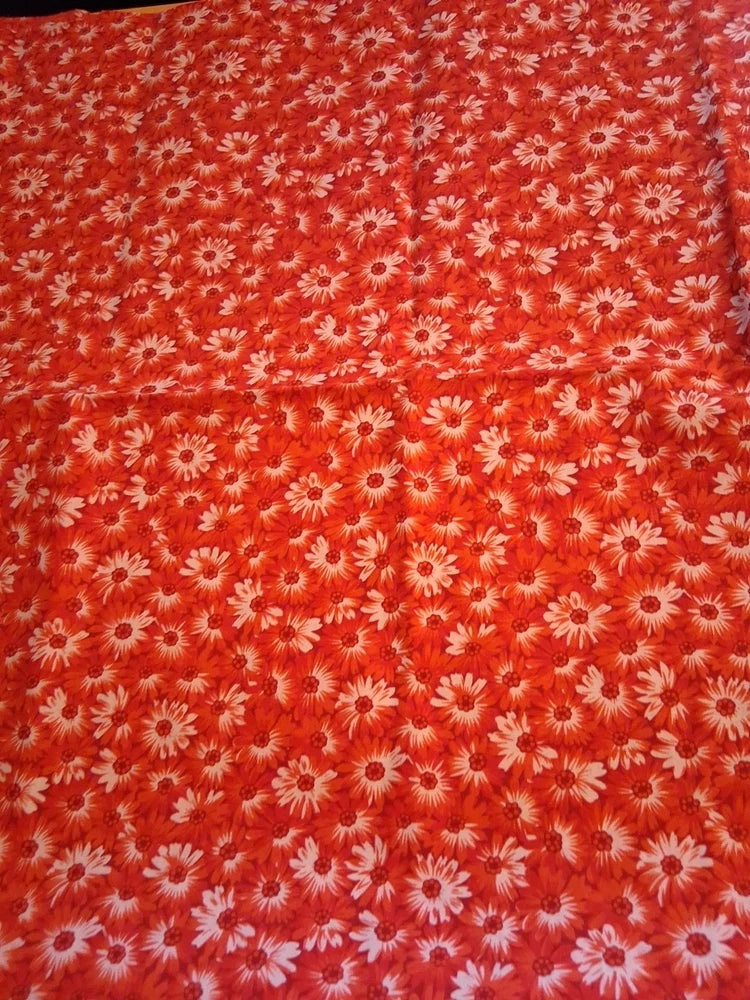 Orange And White Floral Cotton Fabric 45" X 36" Flowering Plants