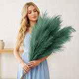 3 x Emerald Green Pampas Grass Stems, Large Feathers Decor Tall for Boho Acce... Pampas Grass