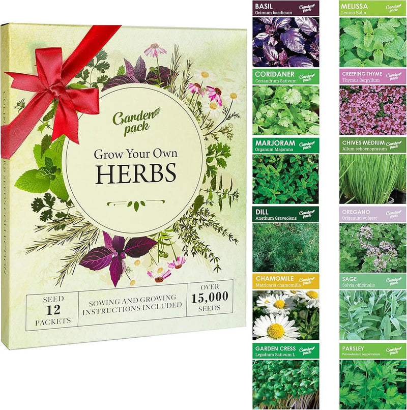 Grow Your Own Herbs Garden Kit - 12 Herb Seeds Variety Pack - Basil, Mint, Rosem Garden Plants
