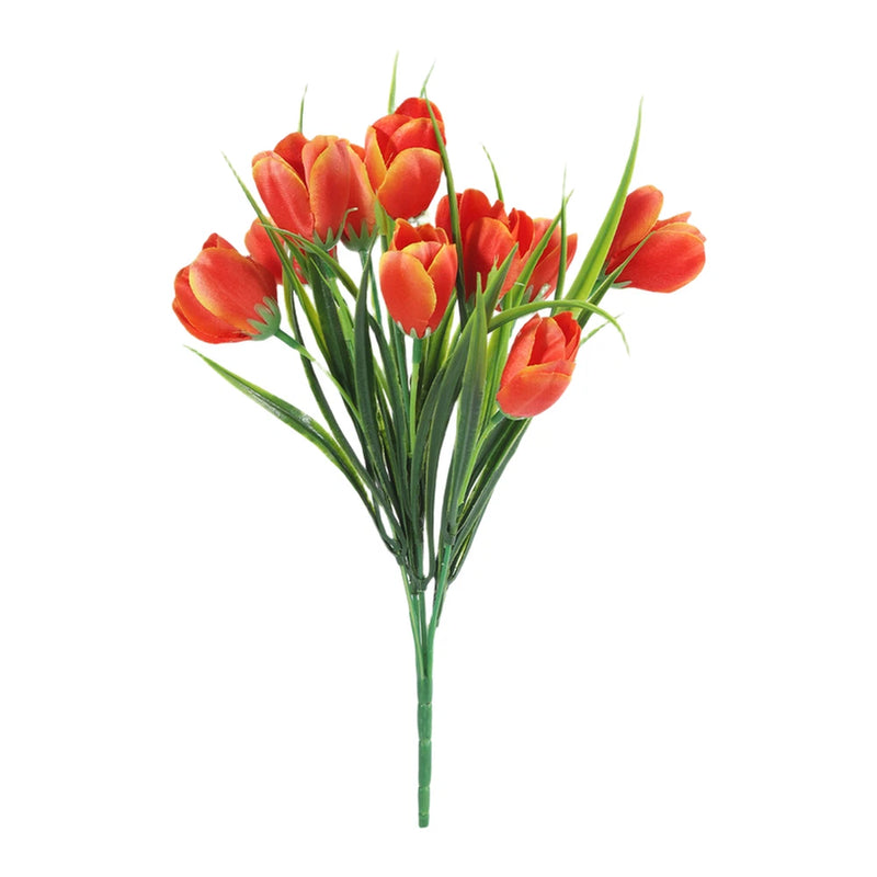 Artificial tulip silk bouquet with orange blooms and green stems, tabletop size