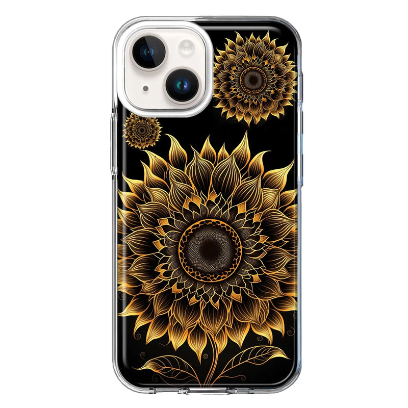 For Apple iPhone 14 Shockproof Case Mandala Sunflowers Pattern Sunflower