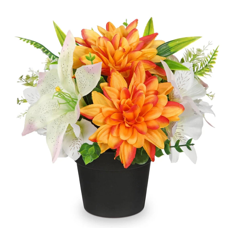Orange Artificial Flowers Small Fake Flowers in Vase Peonies Dahlia Tiger Lil... Peony