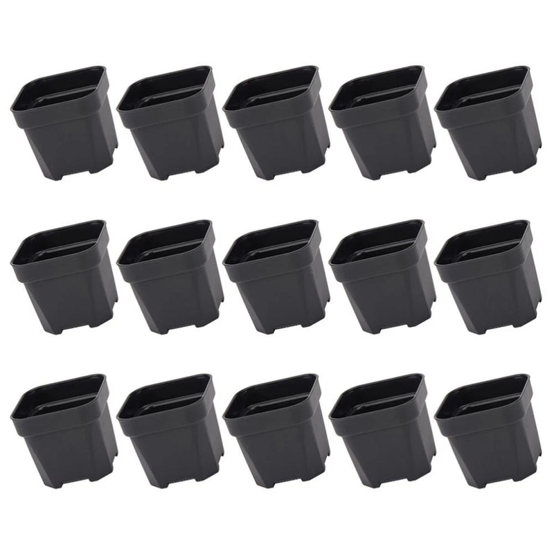 Set of 15 small black plastic hydroponic planter pots with square shape