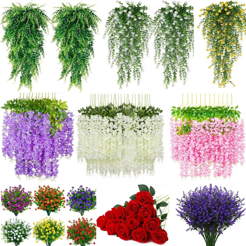 Artificial Boston Fern Plants Fake Hanging Flower Vine Home Garde Outdoor Decor Flowering Plants