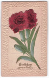 VTG 1911 Embossed Birthday Greeting Postcard Red Carnations Flowers Bussey Iowa Carnation