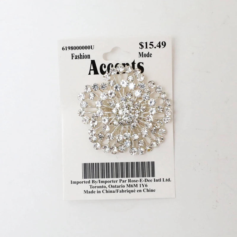 NWT Floral crystal brooch white silver tone retro flower rose peony new light Peony
