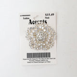 NWT Floral crystal brooch white silver tone retro flower rose peony new light Peony