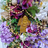 Hydrangea and Geranium Flowers Swag with Gold Accents Hydrangea