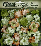Hydrangeas SAGE 32 flower & 8 leaves mix VELVET GLITTER 25-35mm Petaloo HYD O Hydrangea