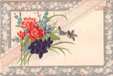 1908 Novelty Postcard of Lovely Carnations, Forget-Me-Nots, & Silk Violets Carnation