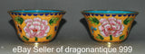 4" Old Chinese Purple Bronze Cloisonne Peony Flower Pattern Wine Cup Pair Peony