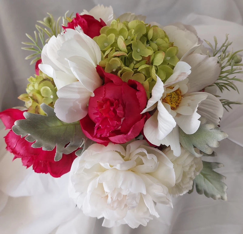 Custom Beautiful Hand Made White, Pink Peonies Green Bridal  Wedding Bouquet Hydrangea