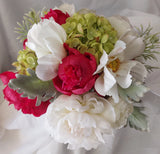 Custom Beautiful Hand Made White, Pink Peonies Green Bridal  Wedding Bouquet Hydrangea