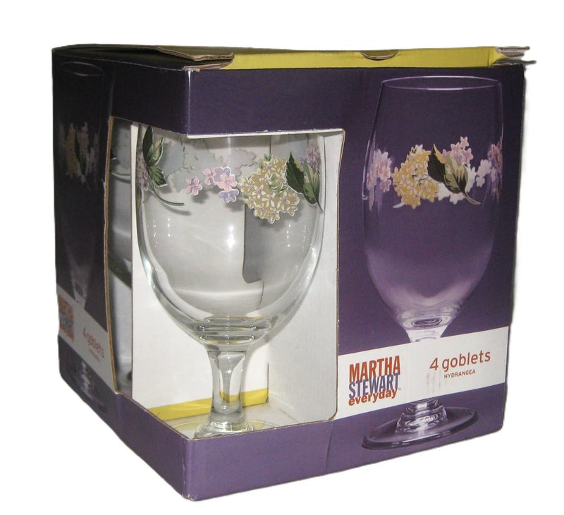 Martha Stewart HYDRANGEA Set of 4 Goblets 16 Ounce New In Box Hydrangea