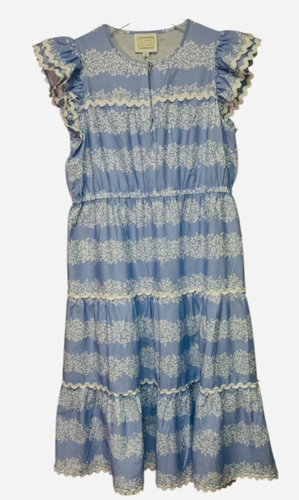 Sail to Sable Hydrangea Flutter Sleeve Midi Dress Blue White XL NWT Hydrangea