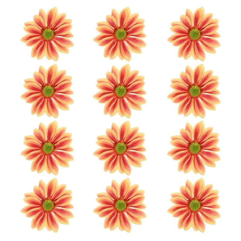 12 Pcs Artificial Daisies Flower Heads, Fake Chrysanthemum Heads, Red/Yellow Daisies
