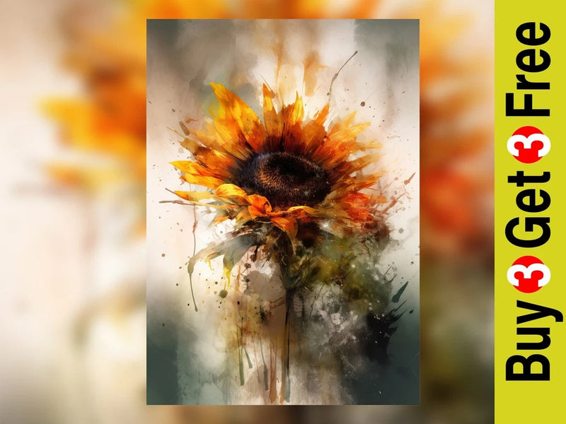Vivid Sunflower Watercolor Print - 5" x 7" Radiant Floral Artwork Sunflower