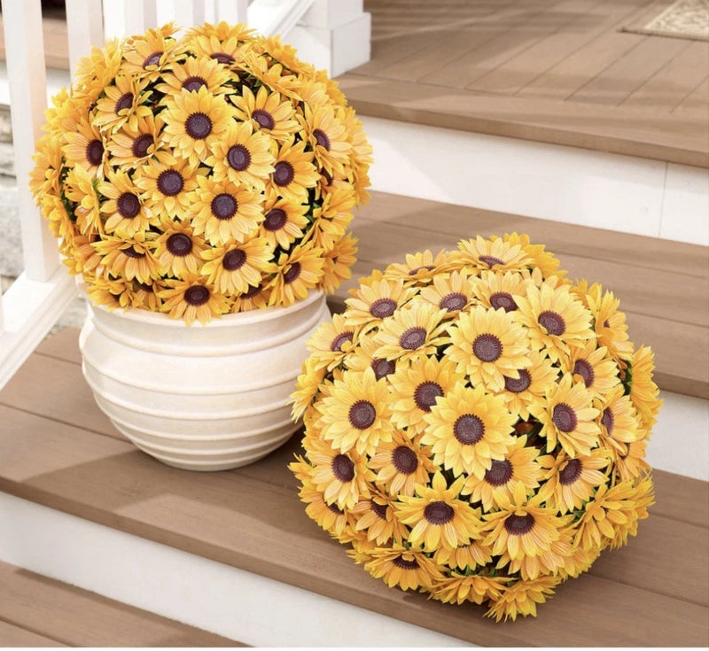 Wicker Park S/2 Oversized 15" Faux Floral Spheres - Sunflower Sunflower