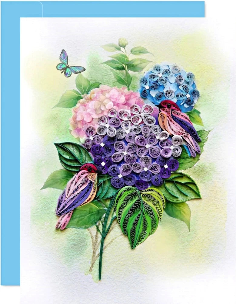 Hydrangea Quilling Greeting Card - Unique Dedicated Handmade Art Hydrangea