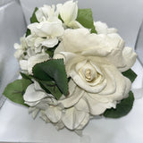 Artificial White Flower Bouquet With White Ribbon Bridal Bachelorette Party Bouquet