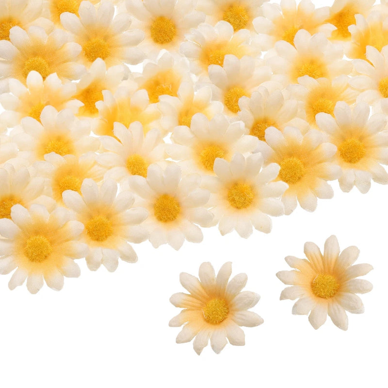 100pcs Artificial Daisies Flower Heads,1.6" Silk Fake Daisies Heads, Champagne Daisies