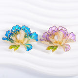 Women Girls Peony Flower Brooch Pin Pearl Cubic Zirconia Lapel Pins Jewelry Gift Peony
