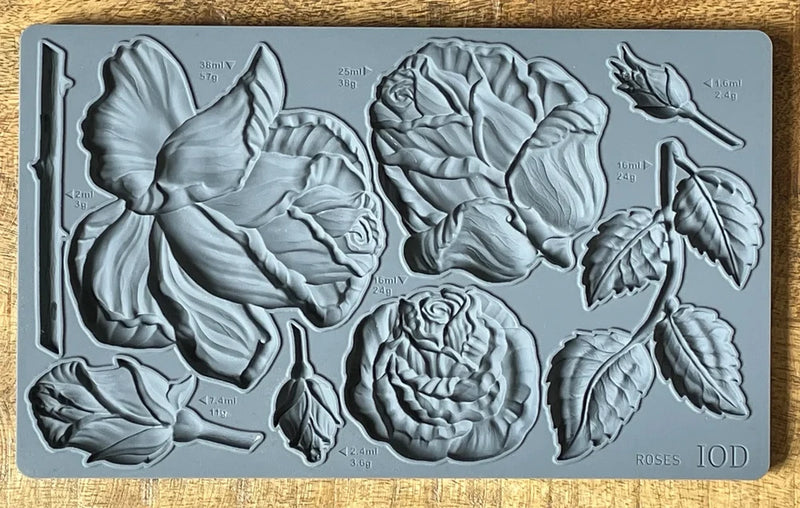 Roses flower embossing mold with raised rose and leaf relief patterns