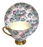 Shelley China "Summer Glory" Tea Cup and Saucer, Hydrangea Floral Chintz #13281 Hydrangea