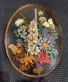 ARTS & CRAFTS Colorful Dried Flowers In Glass Frame w/ Copper Edge 12x9" Dried Flower