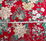 1 yd 100% Cotton Fabric Christmas Large Cream Poinsettias with Florals Flowering Plants