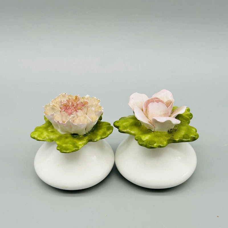 VTG Denton England Bone China Pink Rose & Carnation Floral Salt & Pepper Set Carnation