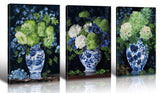 Chinoiserie Floral Wall Art Set - Blue White Porcelain Vase Hydrangea Decor 16"x Hydrangea
