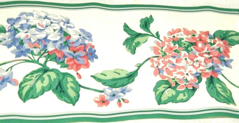 Wallpaper Border Blue Pink Hydrangea Flower Green Trim White 554101 Cottage New Hydrangea