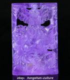 3''Chinese Purple Jade Carving Phoenix Phenix Peony Flower Amulet Pendant Peony