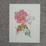 Pink Hydrangea Red Fuchsia Sweet Pea Flower Vintage Book Print Kitchen Wall Art Hydrangea