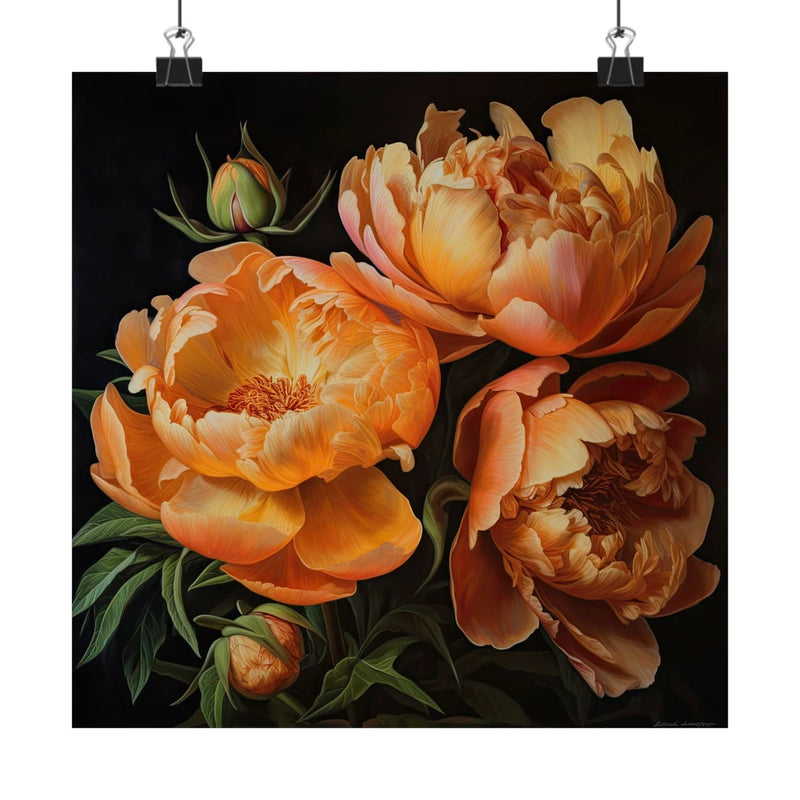 Orange Peonies Flower Art Print, Orange Flower Painting, Flower DŽcor 10 Peony