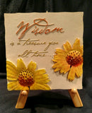 3D SUNFLOWER Resin WALL PLAQUE/PICTURE "Wisdom is a treasure for all time" EASEL Sunflower