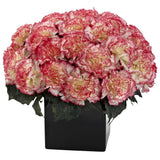 11" ARTIFICIAL SILK CARNATION FLOWER ARRANGEMENT CENTERPIECE w/ VASE CREAM/PINK Carnation