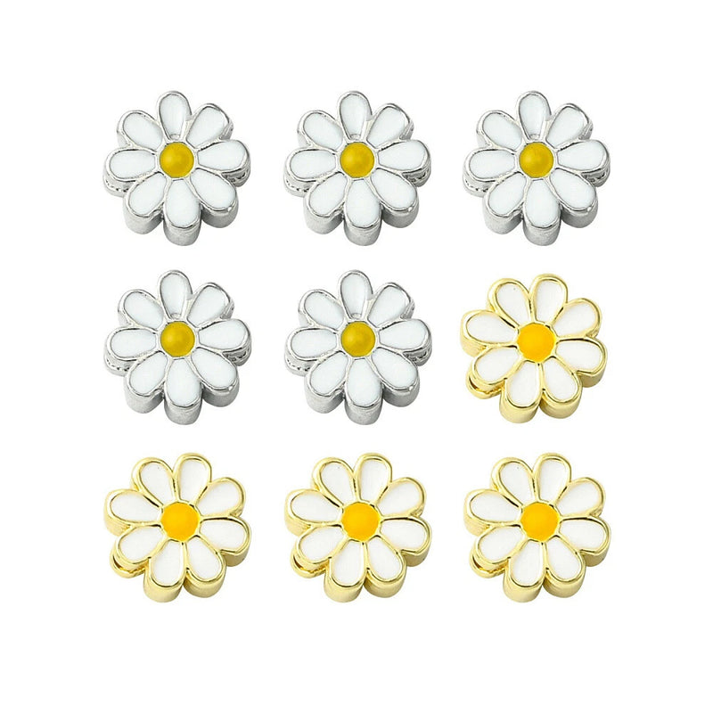 10x Enamel Daisy  Flower Sunflower Floral Spacer Beads for DIY Jewelry Making Sunflower