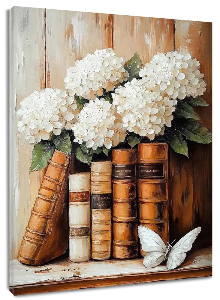 Hydrangea Floral Brown Book Vintage AbstractÊWallÊArtÊforÊBathroomÊLivingÊRoom Hydrangea