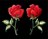 1 pair Iron on patch 3" long x 2"wide red color roses Roses