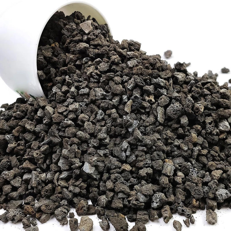 Black horticultural lava rocks, small volcanic pebble stones for plant beds