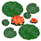 1-Set Artificial Foam Lotus Flower with Water Lily Pad, 4/7/11" [Orange] Lily