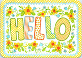Vtg Postcard Hello Sunflowers and Leaves with Blue Tulips and Blue Flowers 1988? Sunflower