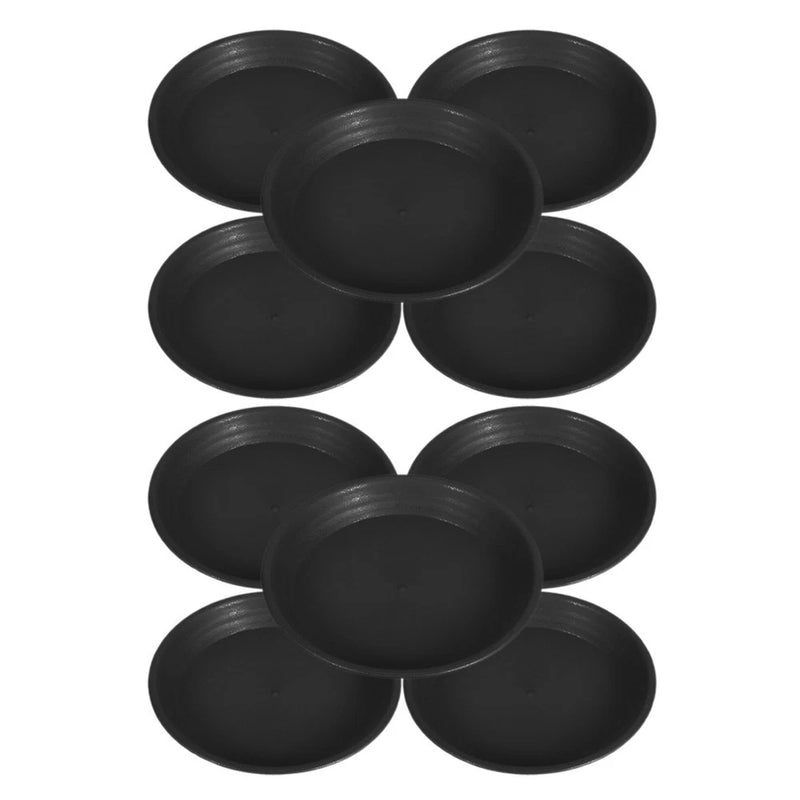 Set of 10 round black plastic plant saucers, 10-inch pot tray water catchers